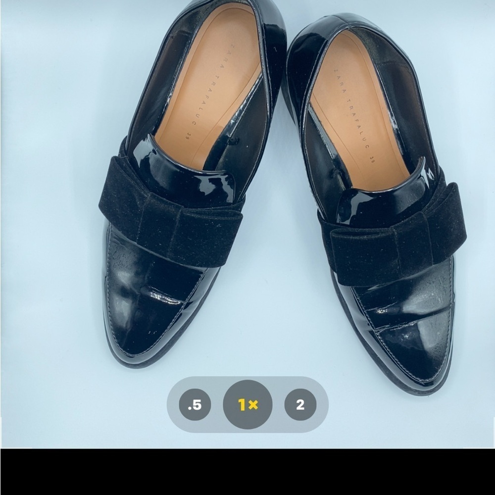 Zara Trafaluc Glossy Black Women’s Loafers with Velvet Bow EU 39 - Picture 5 of 16